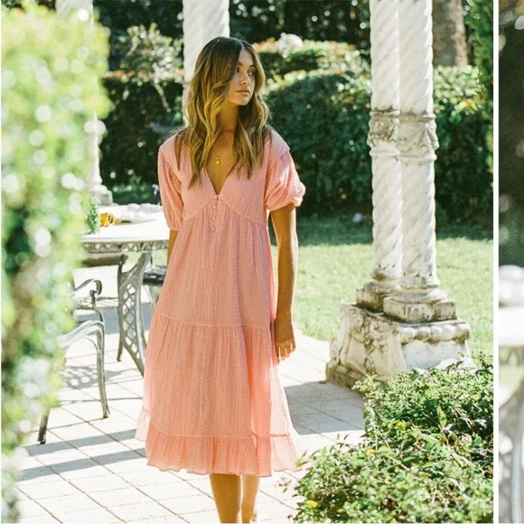 Vittoria Midi Dress - Coral Xs